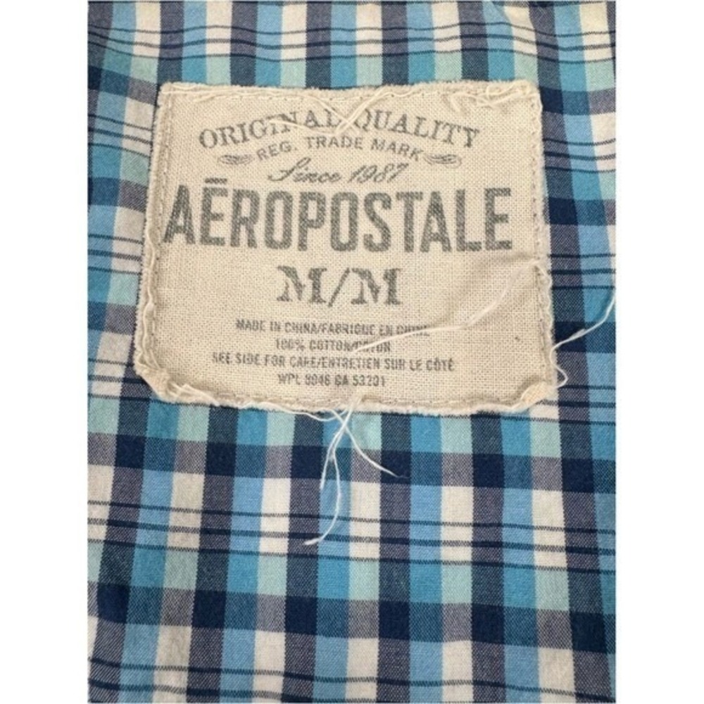 Aeropostale Western Shirt Mens M Blue Plaid Pearl Snap Cowboy Button Down Cotton - Picture 8 of 10